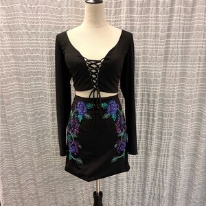 Rachel Allan Black Skirt with Purple Floral Embroidery